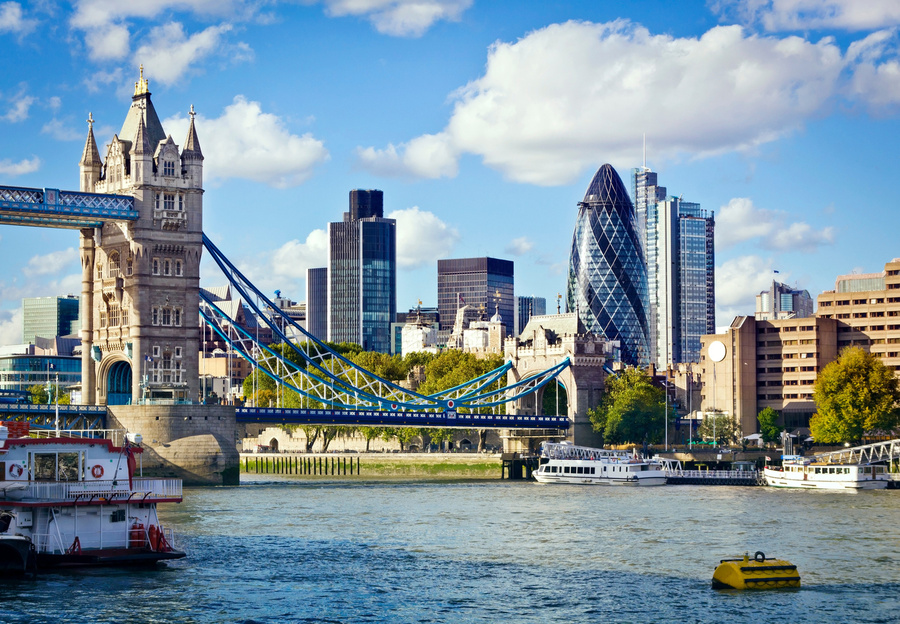 view from Thames river into London