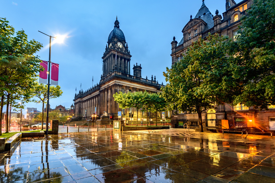 View of offices around Leeds Townhall, Leeds, West Yorkshire, England