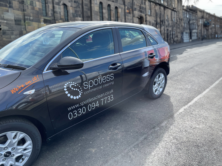 Spotless Commercial Cleaning car parked on Edinburgh Street